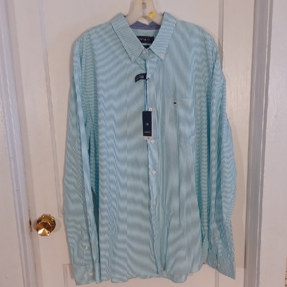 Crown & Ivy Men's Aqua Striped Button Down Shirt Xlarge Motion Fit